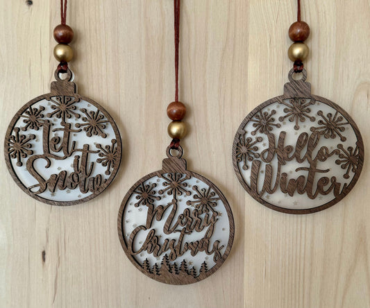 Walnut and Acrylic Ornaments