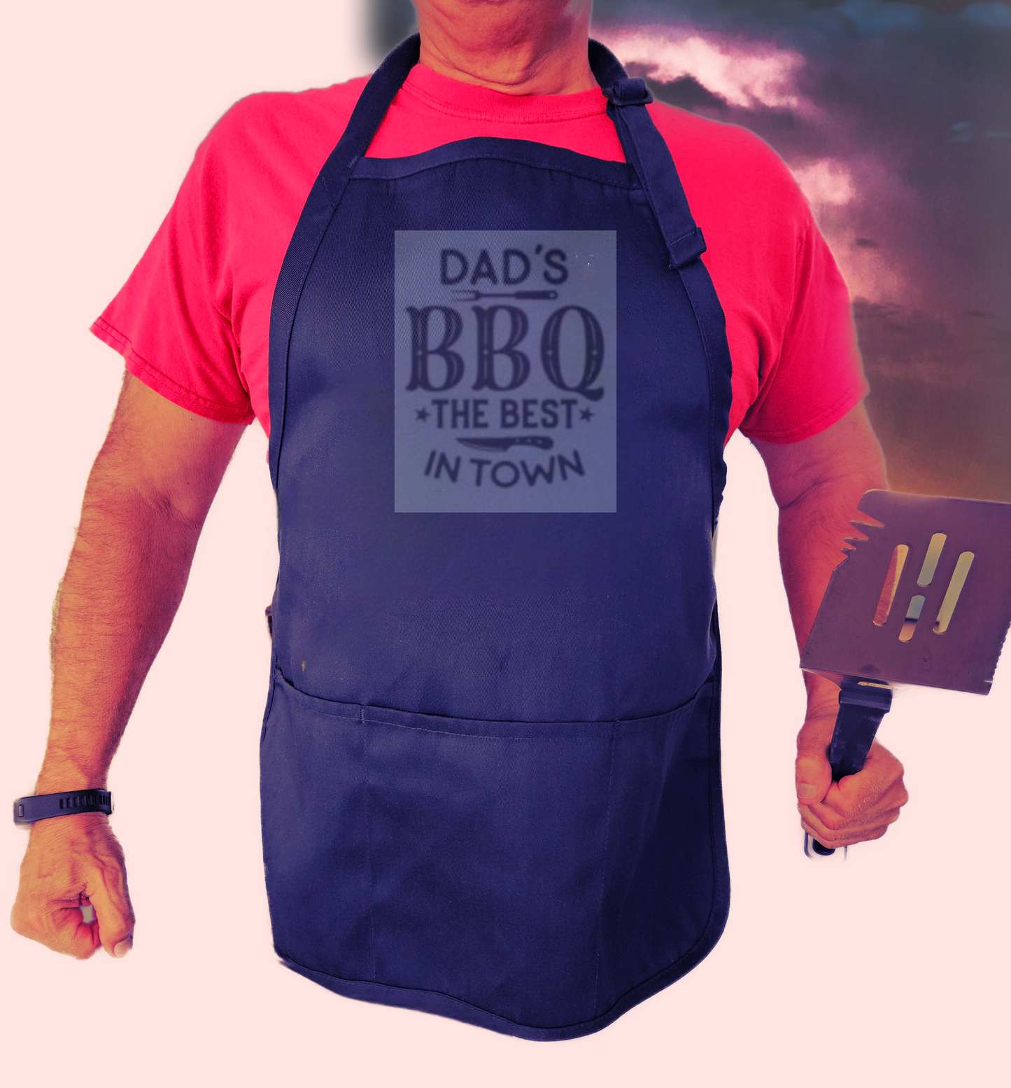 Fathers Day Apron -Dad's BBQ - Adjustable neck - 3 large pockets