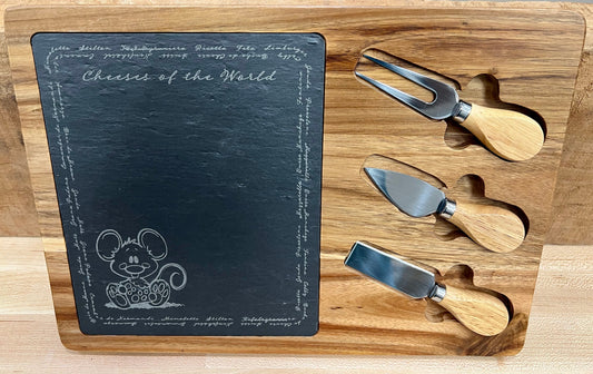 Cheese Board w/Knives and Engraving