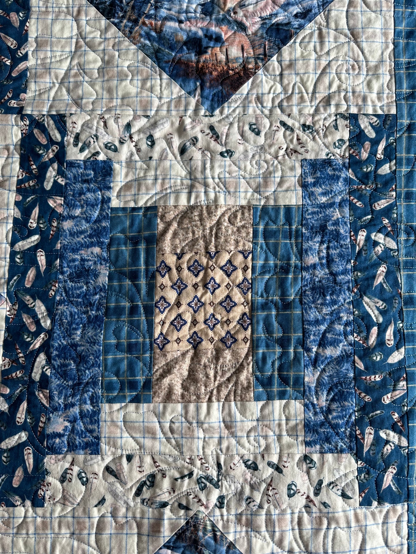 Owl Print Quilt w/Blue Backing 78”x62”